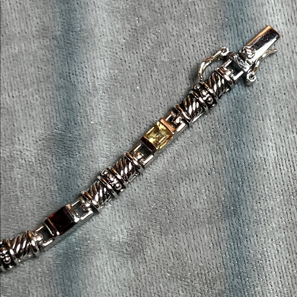 Tennis bracelet with multi color faceted gems, Silver 925, double safety clasp - Picture 12 of 16